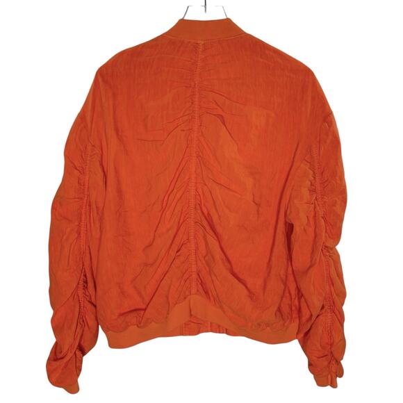 Free People XS Womens Ruched Linen Bomber Jacket Orange Full Zip - Picture 3 of 10